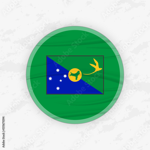 Christmas Islander Flag in a Circular Emblem Design, Abstract Round Sticker Illustration.