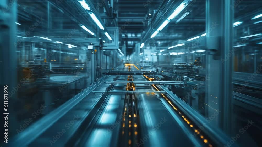 Futuristic automated production line with abstract conveyance system Futuristic automated production line with abstract conveyance system