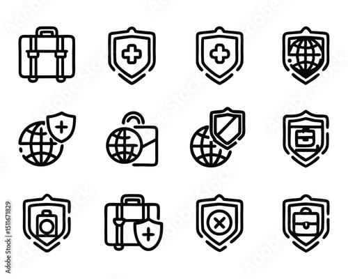 travel insurance icon set