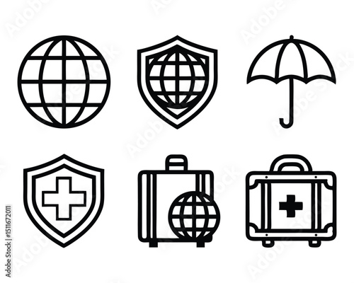 travel insurance icon set