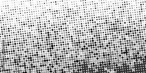 Abstract vector illustration with small circle and pixels. Dot halftone with randomus opacity