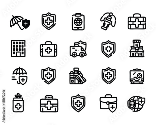 travel insurance icon set