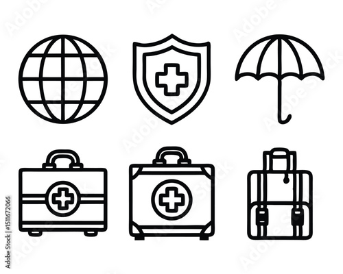 travel insurance icon set