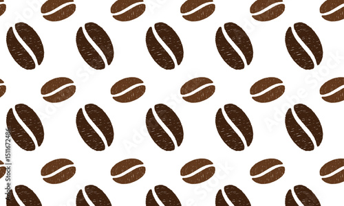 Seamless pattern of coffee beans in scribble style. This design is likely intended for use in backgrounds, packaging, or coffee-related products.