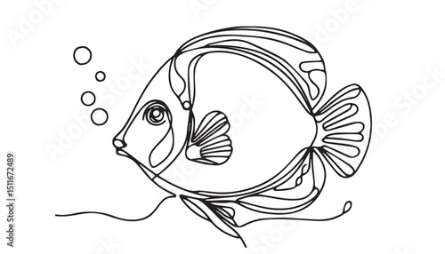 Continuous one single minimal line drawing Blue tang
