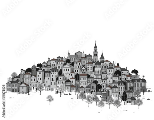 
Minimalist outline of Albania filled with Balkan architectural patterns.