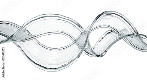 A light gray liquid wave with a double curve and glass-like texture on a transparent background.