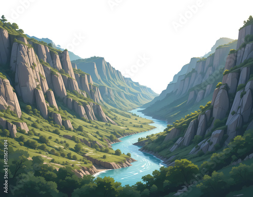 Illustrated vector of stone bridges and river canyons in Albania.