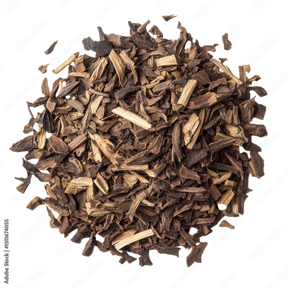 Obraz premium Dried herbal material from a plant prepared for use in remedies or culinary applications
