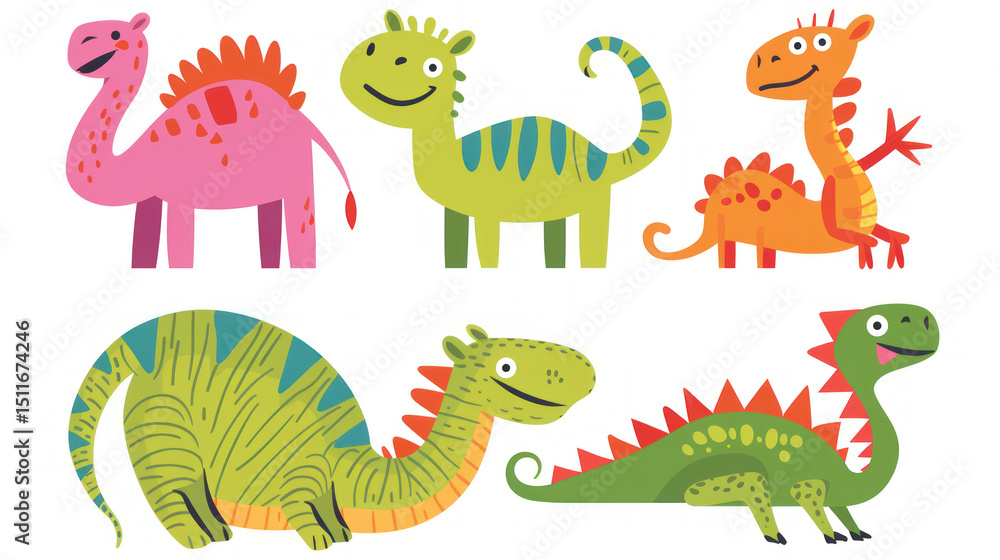 Fototapeta premium Cartoon Dinosaurs for Children’s Illustrations and Designs