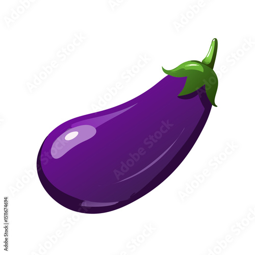 Vector illustration of a smooth and shiny eggplant with deep purple color on white background