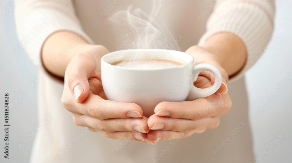 Hands Holding a Hot Cup of Coffee with Steam Rising Upward Hands Holding a Hot Cup of Coffee with Steam Rising Upward