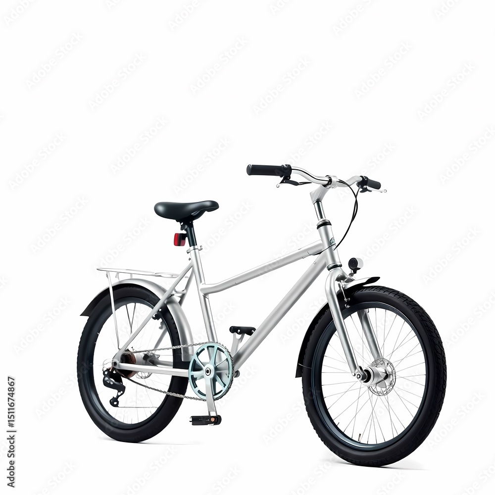 Fototapeta premium A sleek silver bicycle with black tires and fenders, a black seat and handlebars