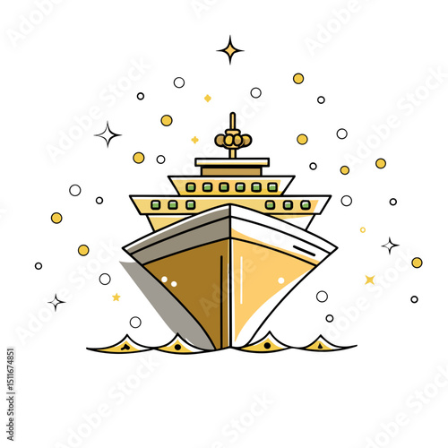 Golden Cruise Ship Icon for Luxury Travel Websites, Vacation Planning Apps, Tourism Agency Materials, Maritime Adventure Graphics and Holiday Booking Platforms