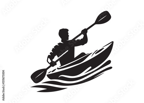A man kayaking Silhouette Vector
