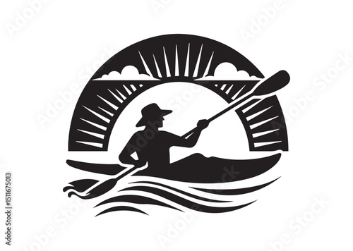 A man kayaking Silhouette Vector