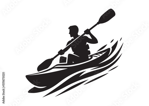 A man kayaking Silhouette Vector
