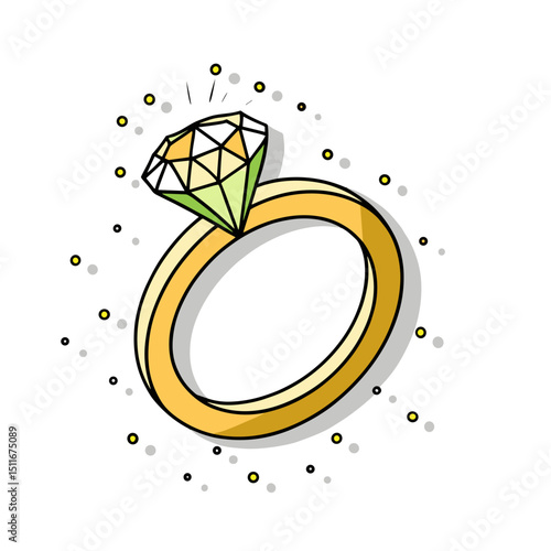 Golden Diamond Ring Icon for Wedding Websites, Engagement Apps, Jewelry Store Graphics, Anniversary Celebration Materials and Romantic Proposal Planning Platforms
