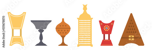 Mabhara and bahoor set collection. Arabic perfume for home. Vector illustration