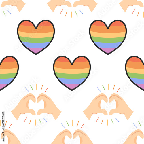 Rainbow Hearts and Hands Making Love Sign