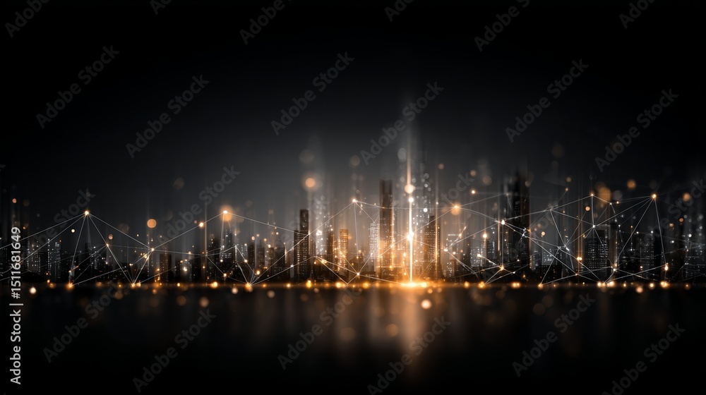Futuristic cityscape with glowing nodes, symbolizing interconnected digital networks in a data-driven world Futuristic cityscape with glowing nodes, symbolizing interconnected digital networks in a data-driven world
