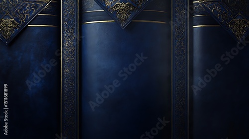 Dark blue leather scrolls with golden details