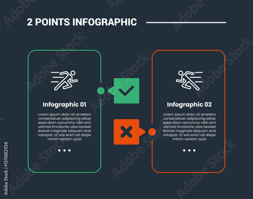 comparison choice infographic process diagram with standing round rectangle box vertical with check badge with outline style vector