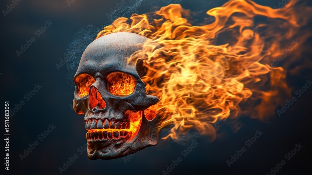 A Dramatic Skull Ablaze, Symbolizing Rebirth Through Fire, Stunning Artwork with Mesmerizing Details A Dramatic Skull Ablaze, Symbolizing Rebirth Through Fire, Stunning Artwork with Mesmerizing Details
