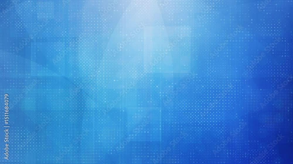 Seamless looping blue digital halftone dots grid animation background with flowing geometric shapes for modern technology presentations, high-tech modern futuristic motion graphics