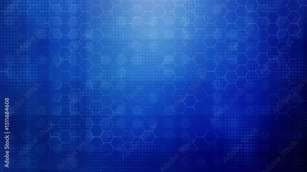 Loopable blue hexagonal grid pattern background with subtle light effects, modern digital honeycomb structure design, dots and slow motion geometric shapes