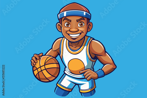 Young basketball player in action with a basketball and a bright background during a sports event