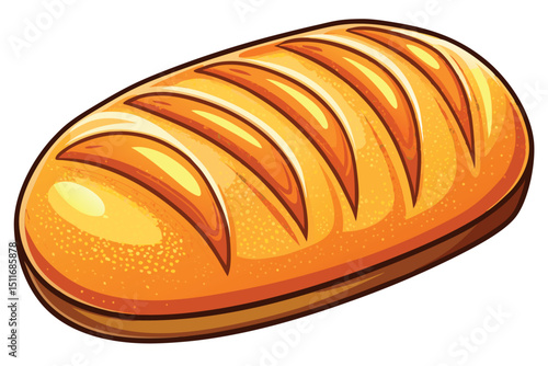 Freshly baked loaf of golden bread with a crusty surface and soft interior on a wooden table