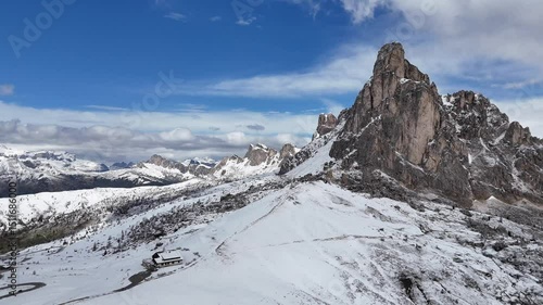 Wallpaper Mural Snowy Passo Giau with rugged peaks and a small hut in the Dolomites Torontodigital.ca