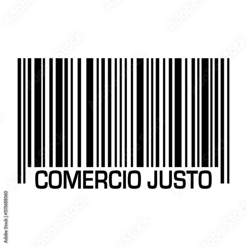 Logo con texto Comercio Justo en español en código de barras