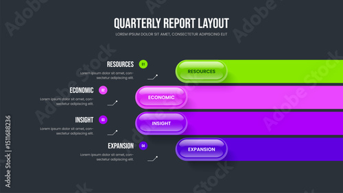 Sales Growth 4 Step Diagram Presentation Layout. Business Campaign Slide Template Vector Illustration. Investor Briefing Four Element Infographic Slideshow Design.