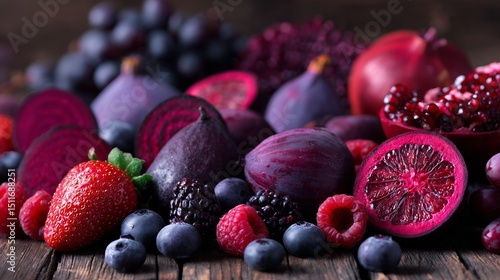 Vibrant purple and red fruits rich in anthocyanins, a colorful display of natural antioxidants