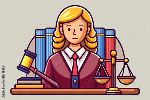 Judge with gavel and scales of justice in a courtroom setting during daytime