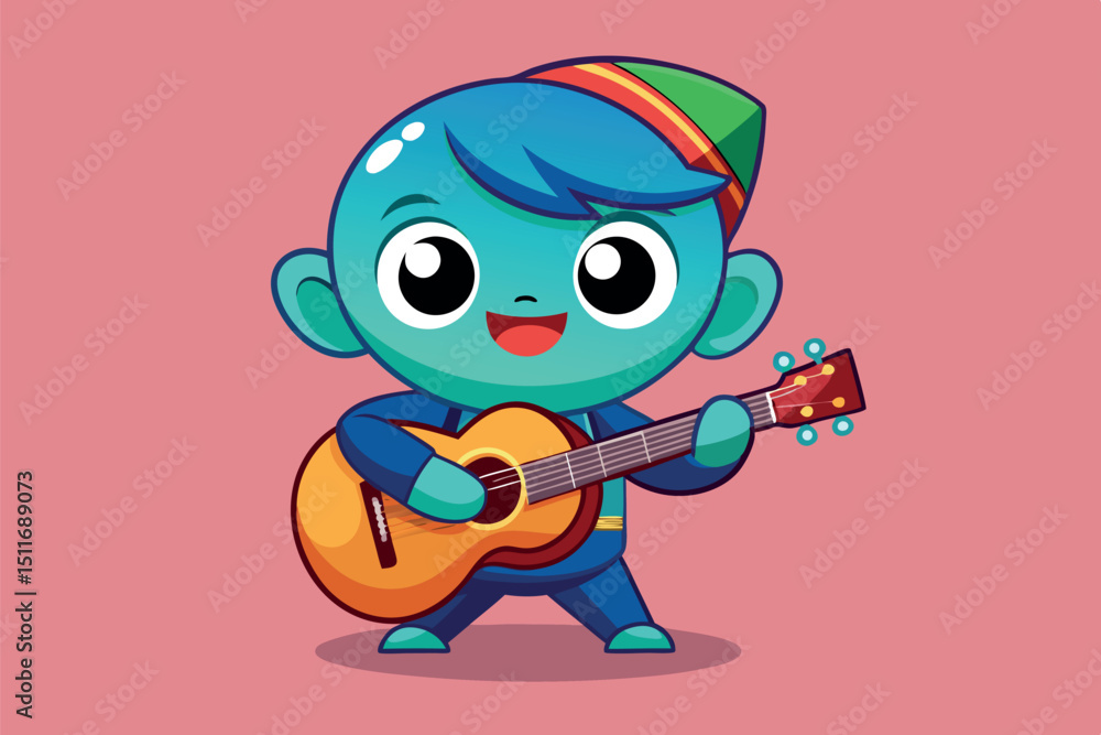 Colorful cartoon character playing guitar in a cheerful setting with a vibrant background Colorful cartoon character playing guitar in a cheerful setting with a vibrant background