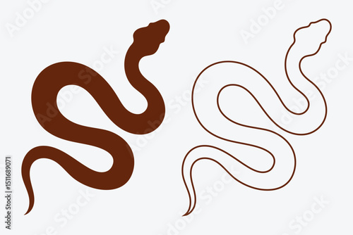 Snake icon. Snake silhouette vector. snake silhouette cobra wildlife icons hand drawn. Clipart boa constrictor, cobra, grass snake, python Isolated on white background. 