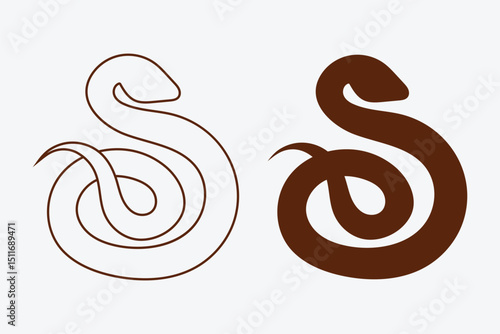 Snake icon. Snake silhouette vector. snake silhouette cobra wildlife icons hand drawn. Clipart boa constrictor, cobra, grass snake, python Isolated on white background. 
