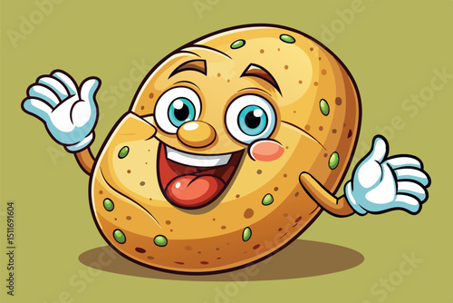 Smiling cartoon bagel character celebrating with joy in a playful and vibrant setting