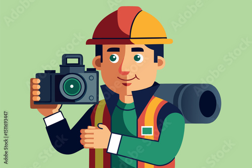 Photographer dressed in work attire capturing moments in a creative environment