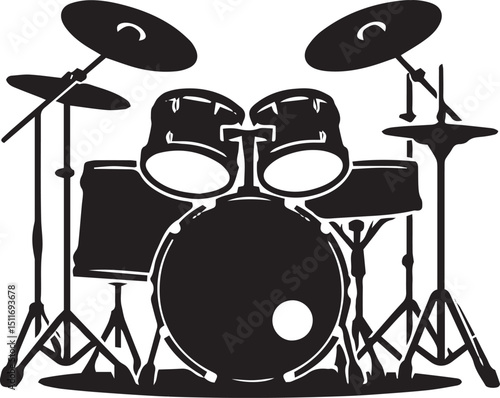 Drum Set Silhouette Vector Collection – Percussion Instrument Icons and Music Band Elements