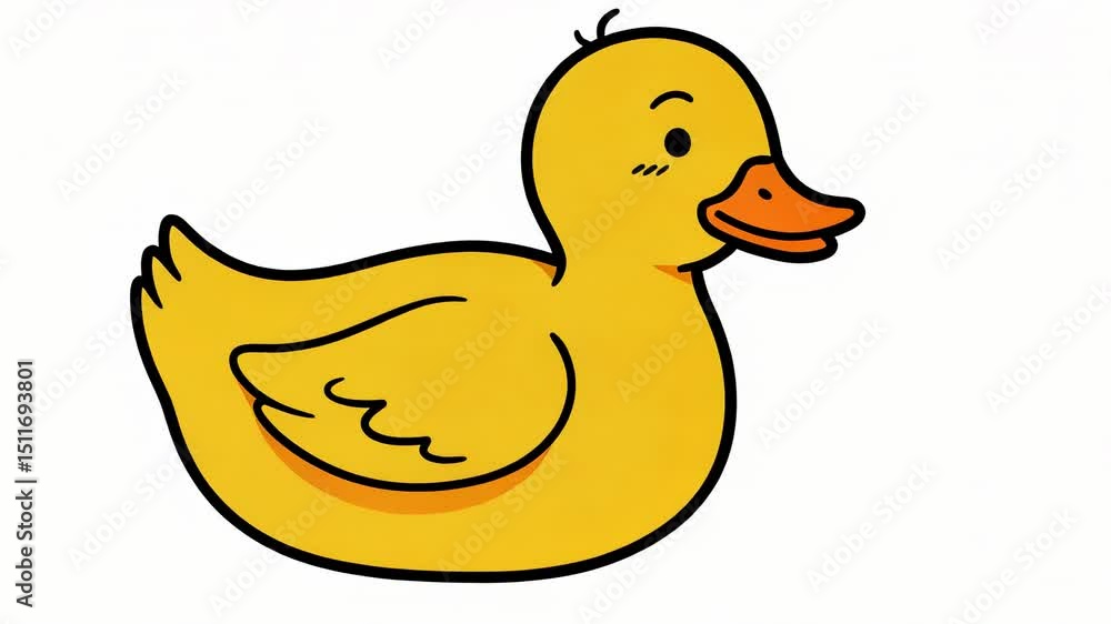 Cartoon yellow duck with orange beak and black outline Cartoon yellow duck with orange beak and black outline