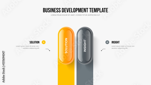 Consulting Report Presentation Layout Vector Illustration. Financial Visualization Two Element Diagram Slideshow Design. Investor Review 2 Step Infographic Slide Template.