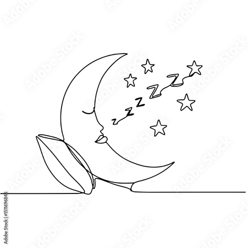 Outline of a sleeping moon with stars, dream and relaxation concept