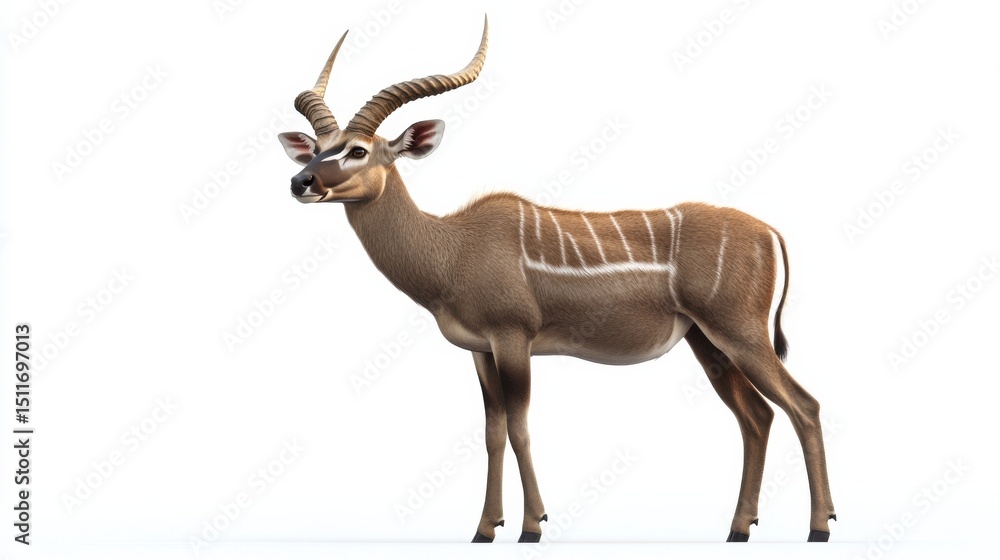 Fototapeta premium Kudu standing gracefully with prominent horns against a plain background.