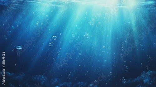 An endless loop of glowing jellyfish floating slowly in a deep, dark ocean, with soft light rays and bubbles rising - dreamy underwater background in 4K