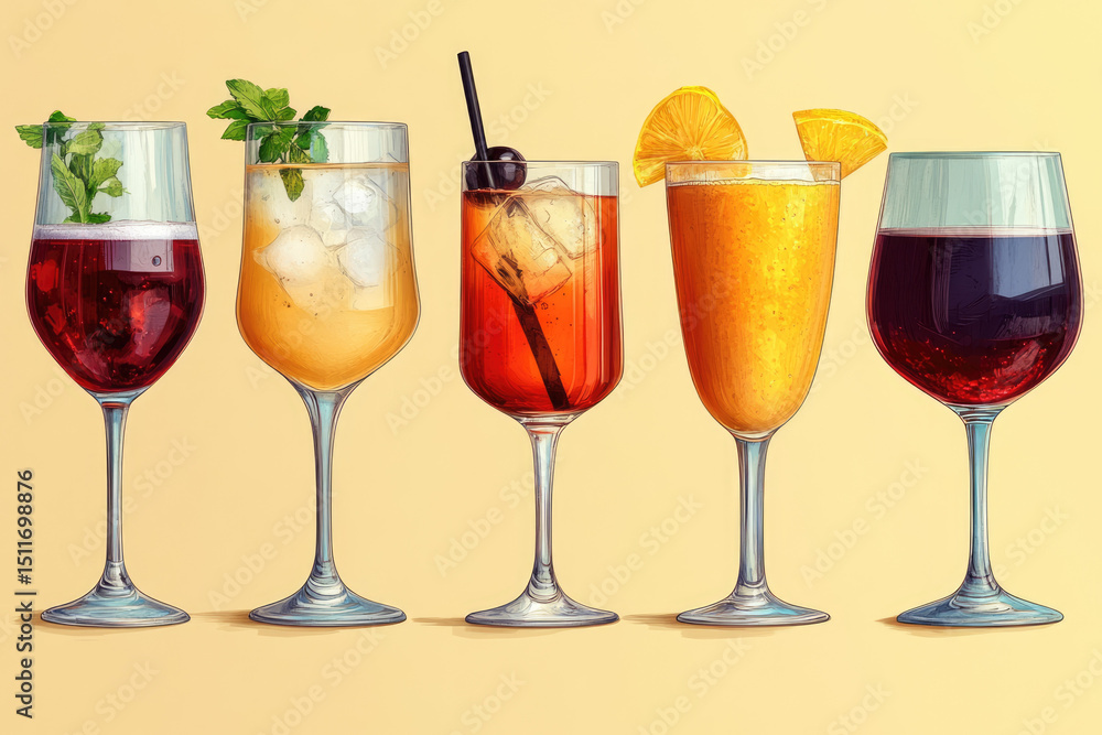 Clean and Stylish Illustration of Various Beverages.. Clean and Stylish Illustration of Various Beverages..