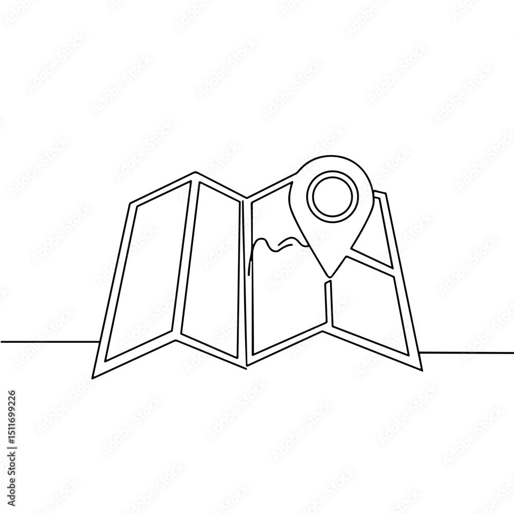 Outline of a folded map with a location pin, navigation and travel concept Outline of a folded map with a location pin, navigation and travel concept
